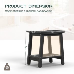 BEKVEM Shower Bench for Inside Shower - Black HDPE Shower Stool Waterproof - Spa Bathroom Seat Chair with Handle, Storage Shelf, Adjustable Feet - Indoor/Outdoor, Weather Resistant