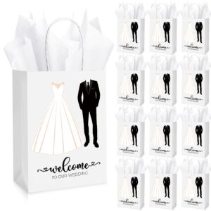 zhanmai 50 sets wedding welcome bags with 50 sheets tissue paper wedding favor bags welcome to our wedding gift bags wedding party gift bags with handles for wedding guests,5.91 x 3.15 x 8.27 inches