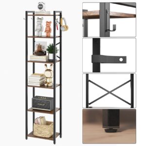 YMYNY Bookshelf, 6-Tier Ladder Shelf Organizer, Narrow Shelving Unit, Corner Storage Racks, Large Capacity Bookcase, for Home Office Living Room Balcony Bathroom, Metal Frame,HBC001H