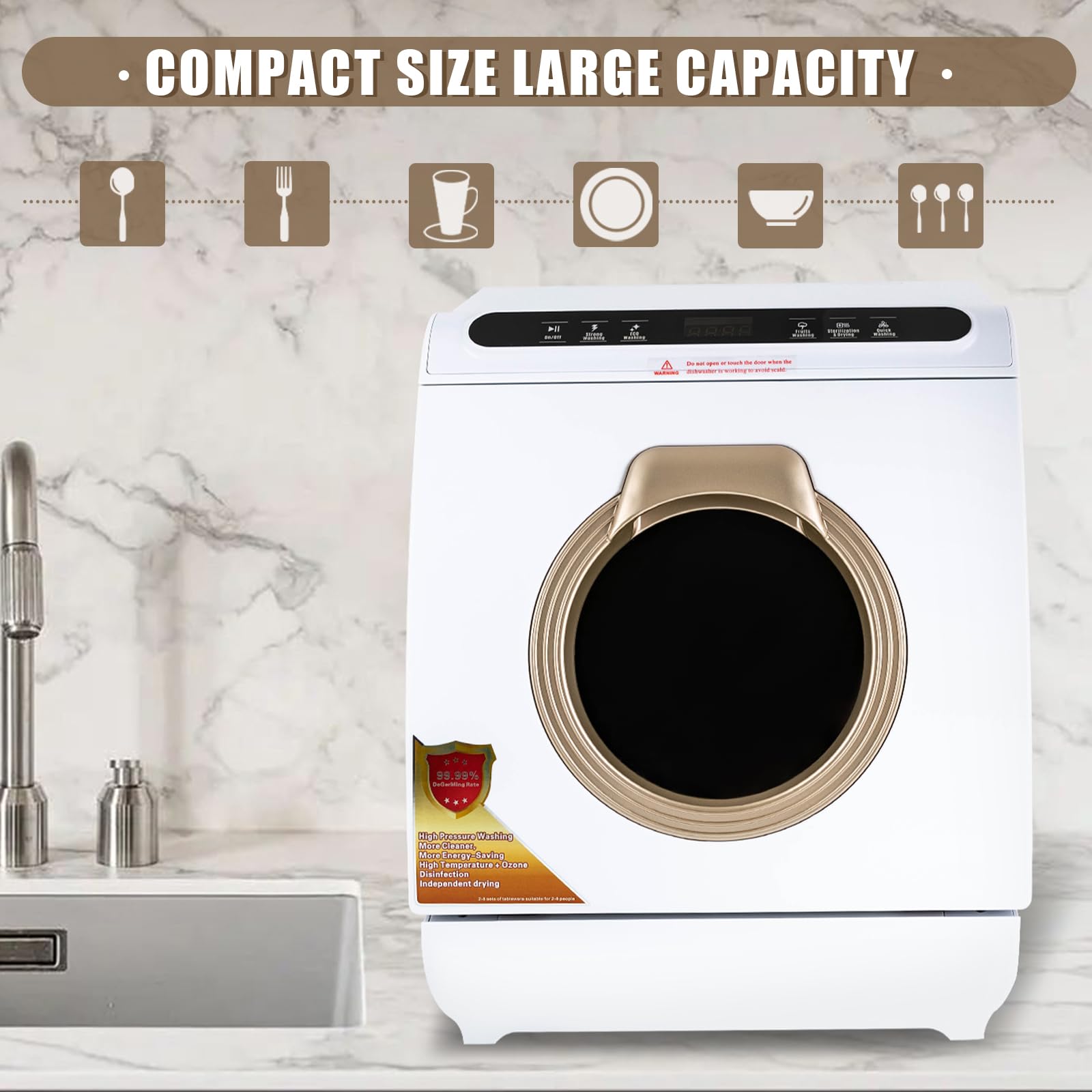 Portable Dishwasher Countertop with 7L Built-in Water Tank, 5 Washing Programs Counter Top Dishwasher No Hookup Needed, 360°Dual Spray Mini Dishwasher for RV Apartments, Camping