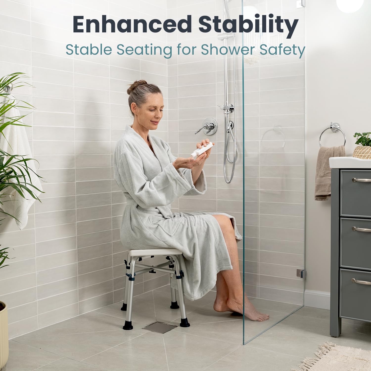 Shower Stool - Shower Chair for Inside Shower (350 lb) - Adjustable Height Shower Stool - Shower Seats for Adults, Bath Stools for Shower, Shower Chair, Shower Stools for Adults Sitting - Dark Blue