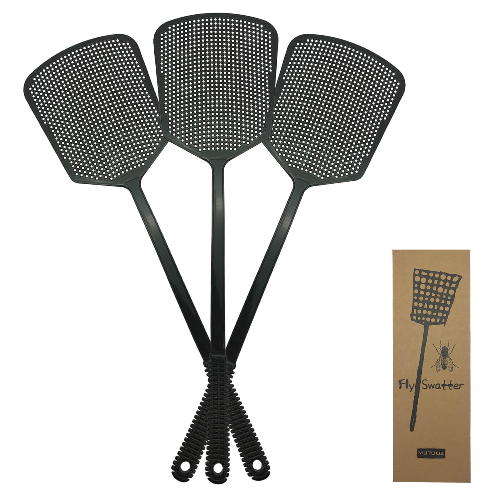 MUTOOZ Fly Swatter Multi-pacl Manual, Flexible & Heavy Duty Fly Swatters Thick Handle, Black 3 Pack