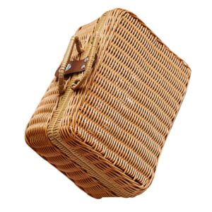 yardenfun simulated rattan woven suitcase retro storage box with lid handwoven vintage rattan storage case for organizing trinkets and accessories decorative storage basket