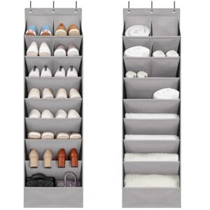 storageideas 2 pack shoe organizer with 6 extra large pockets and 4 large pocket, over the door sturdy closet storage rack, hanging shoe organizer for shoes, sneakers, grey