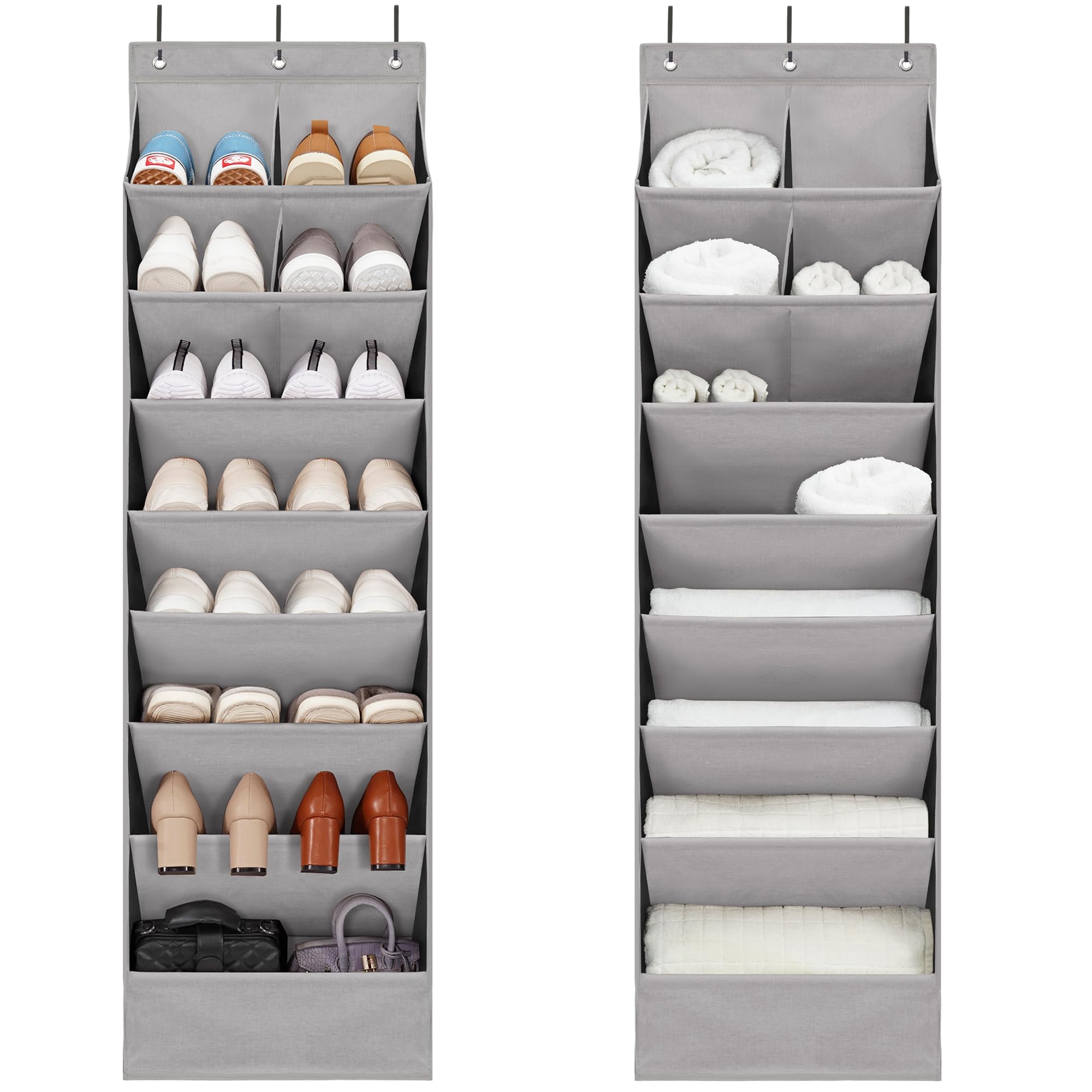 STORAGEIDEAS 2 Pack Shoe Organizer with 6 Extra Large Pockets and 4 Large Pocket, Over the Door Sturdy Closet Storage Rack, Hanging Shoe Organizer for Shoes, Sneakers, Grey