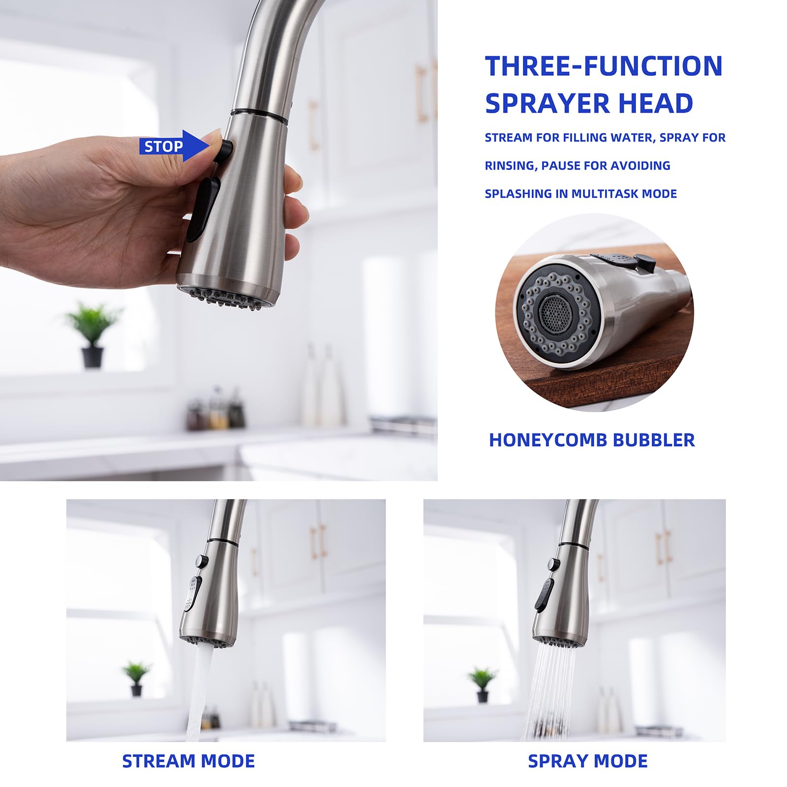 HGHGK Touch on Kitchen Faucet with Soap Dispenser and Pull Down Sprayer - Single Handle Kitchen Sink Faucet, 1 or 3 Hole Design for Modern Farmhouse Kitchens, Rv, and Bar Sinks(Brushed Nickel)