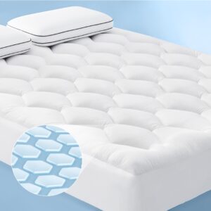 bedsure breescape mattress pad full size, thick quilted mattress cover padded, cooling pillow top full mattress topper, with a deep pocket fitted to 8"-21" mattresses