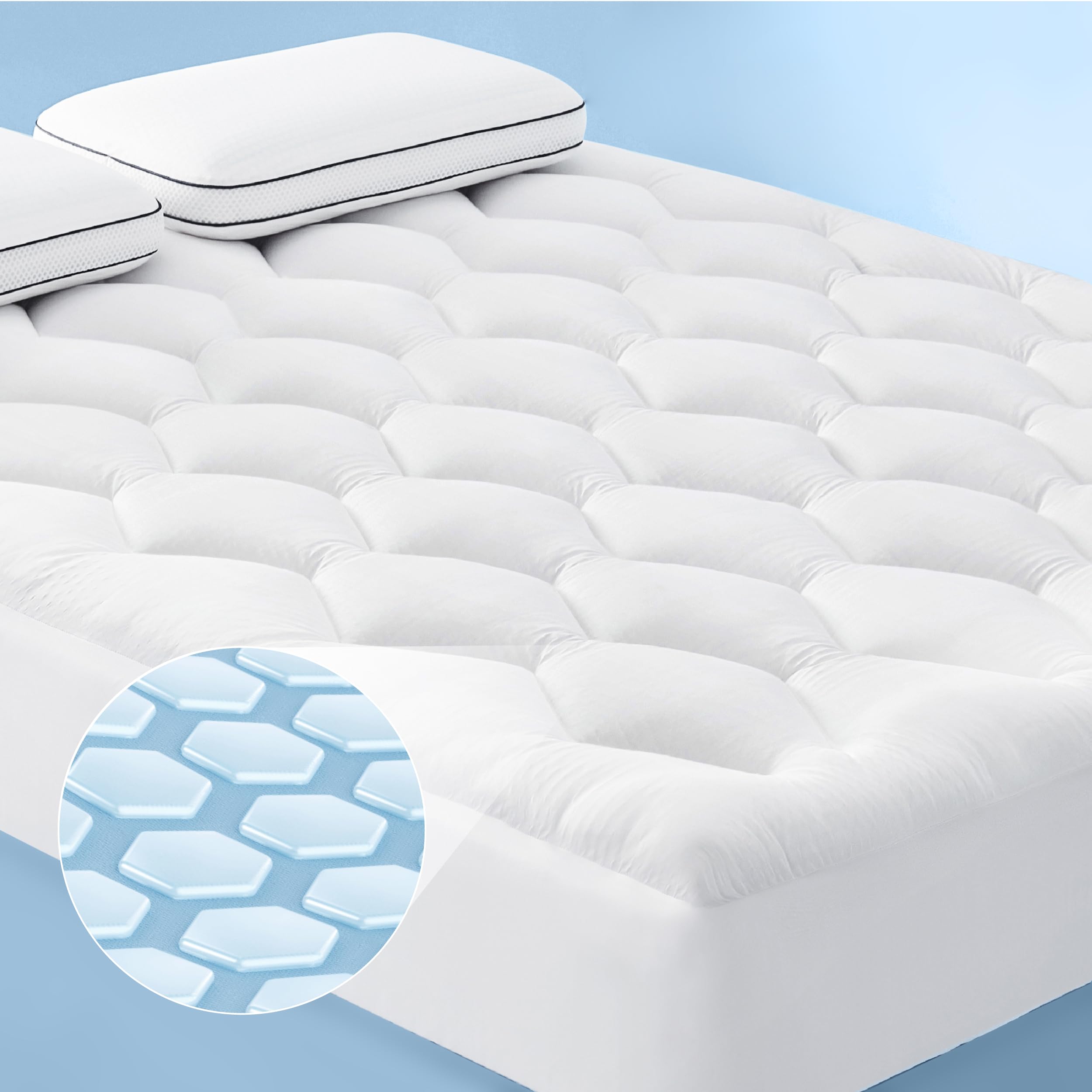 Bedsure Breescape Mattress Pad Full Size, Thick Quilted Mattress Cover Padded, Cooling Pillow Top Full Mattress Topper, with a Deep Pocket Fitted to 8"-21" Mattresses