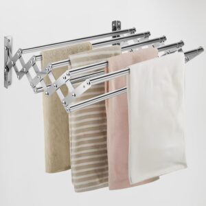 KLEVERISE Wall Mounted Retractable Expandable Drying Rack, Space Saving Clothing Towel Rack, Folding Stainless Steel Drying Rack for Laundry Bathroom