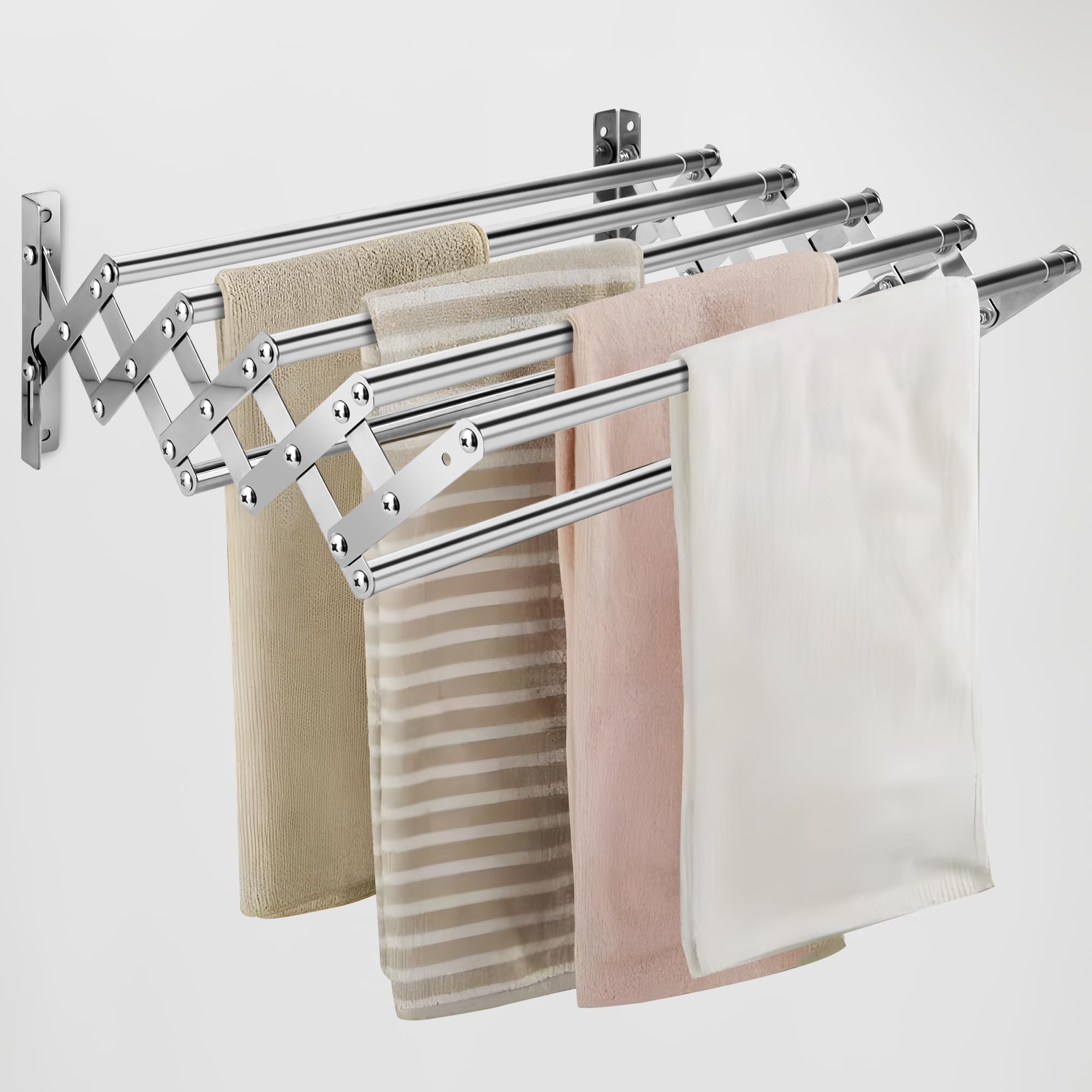 KLEVERISE Wall Mounted Retractable Expandable Drying Rack, Space Saving Clothing Towel Rack, Folding Stainless Steel Drying Rack for Laundry Bathroom