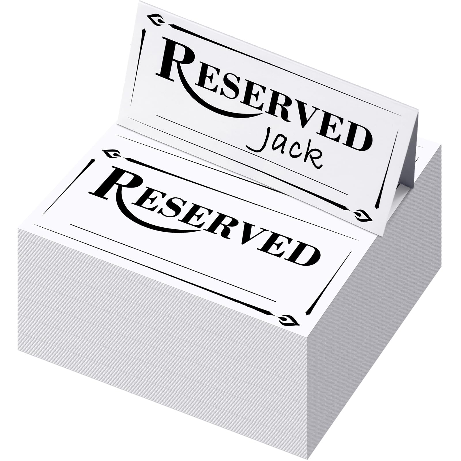 Resurhang 300 Pcs Paper Table Reserved Sign with Name Line Reserved Seating Signs Bulk Double Sided Signs for Reserving Seats Restaurant Wedding Reception Church Board Business Meeting (White Black)