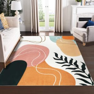 vsiwb boho art area rug 5x7 washable rug for living room aesthetic minimalist mid century carpet soft non slip low plie colorful rugs for bedroom dining room nursery modern home decor