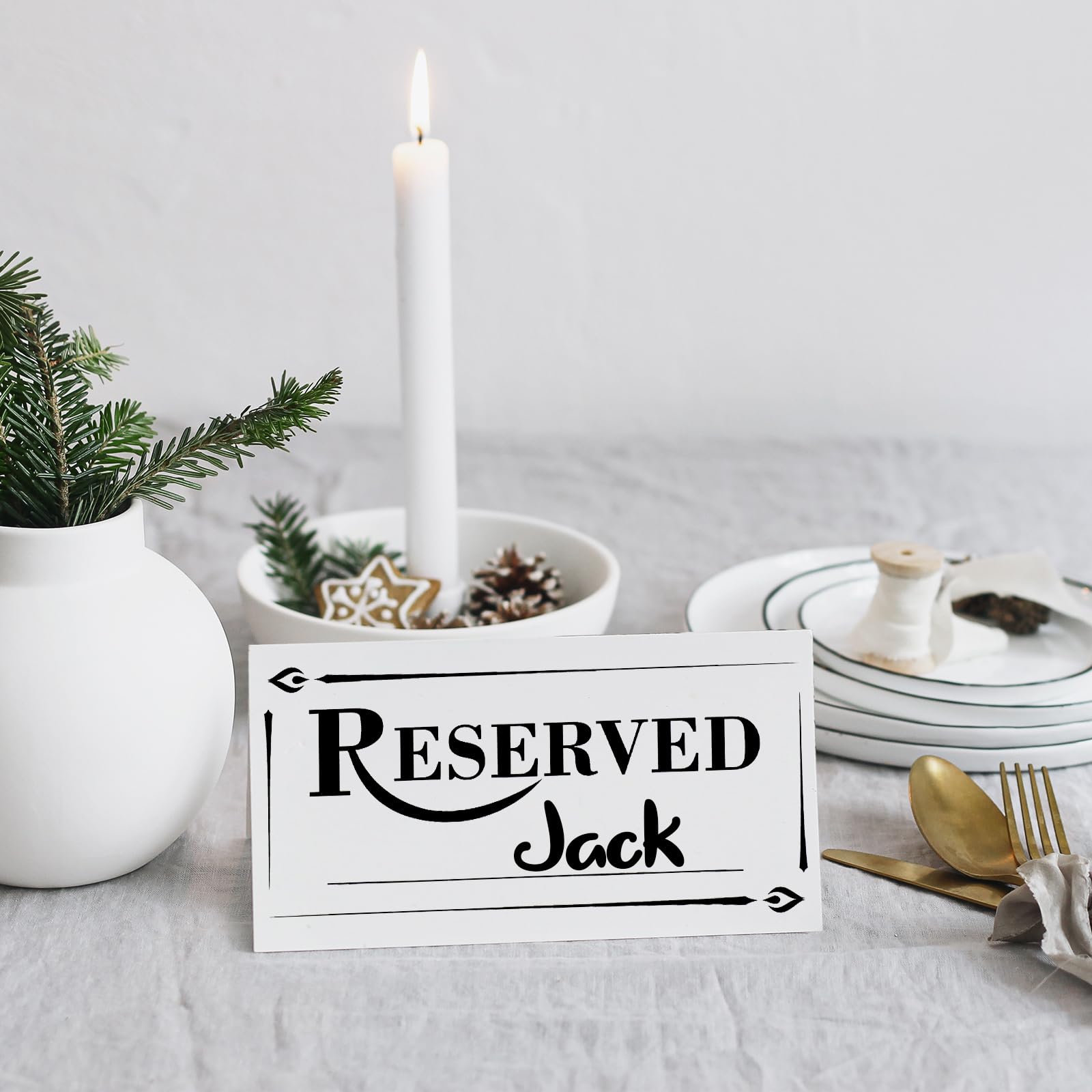 Resurhang 300 Pcs Paper Table Reserved Sign with Name Line Reserved Seating Signs Bulk Double Sided Signs for Reserving Seats Restaurant Wedding Reception Church Board Business Meeting (White Black)