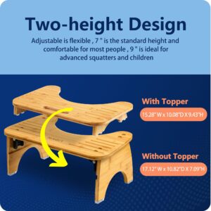 Double-Layer Toilet Stool Squat Adult and Kids 7 Inches & 9 Inches Poop Stool for Bathroom,Toilet Foot Stool Foldable,Bamboo Toilet Step Stool,Sturdy & Non-Slip