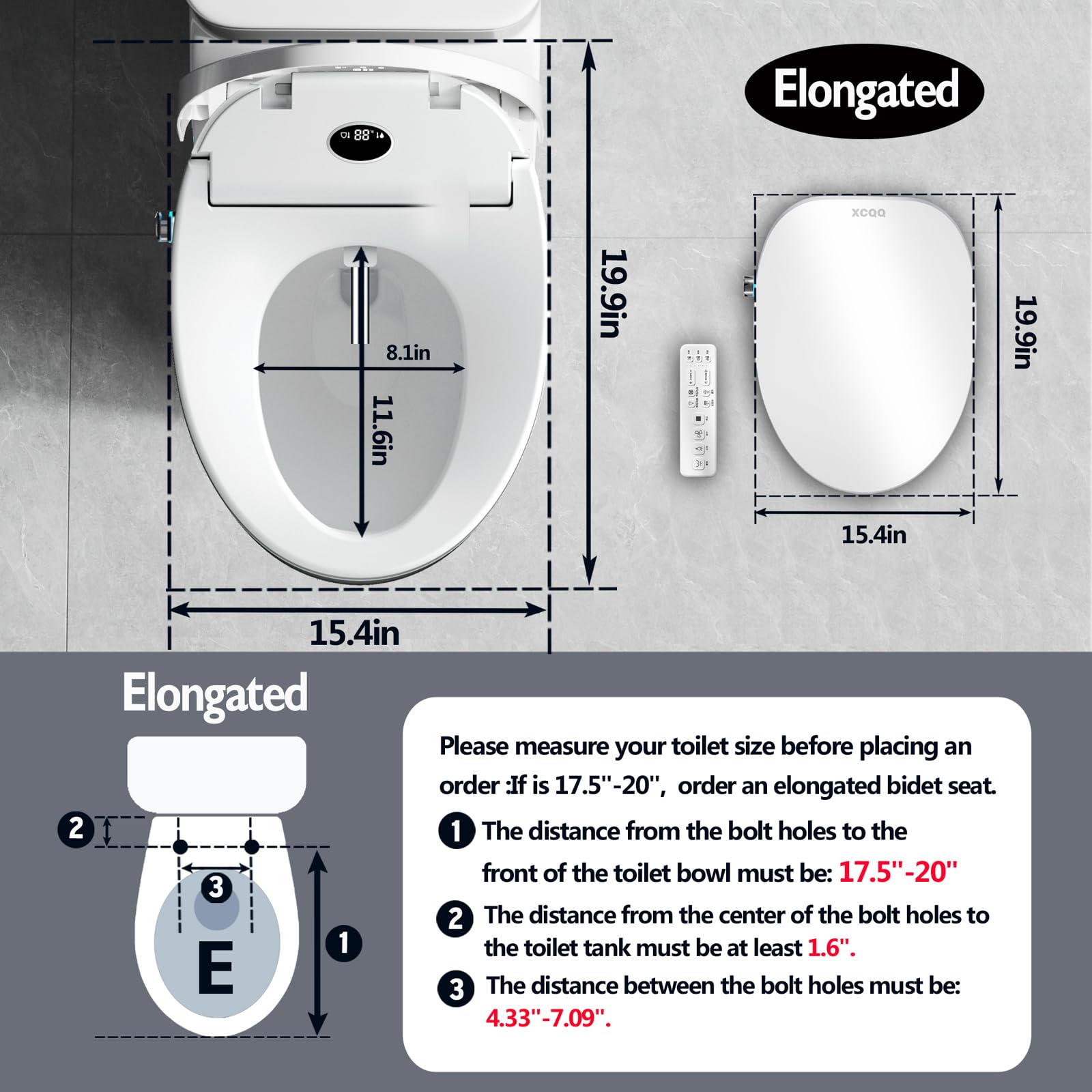 XCQQ Bidet Toilet Seat Elongated, Bidet Warm Water Rear & Front Oscillating Wash, Heated Toilet Seat, Warm Air Dryer, Soft Close Toilet Lid, Night Light, Smart Toilet Seat with Bidet Requires Outlet