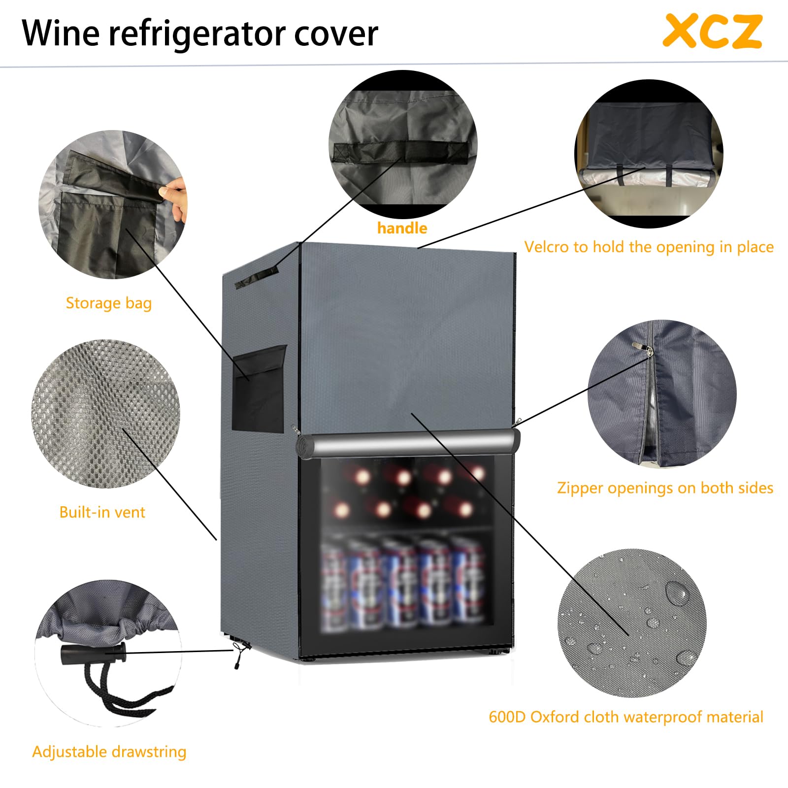 XCZ Beverage Refrigerator Cover, Wine Mini Refrigerator Cover, Waterproof, Sunproof, Dustproof, Fits Most Small Refrigerators and Beer Refrigerators.20 L x 20 "W x 33 "H, Gray (Cover Only)