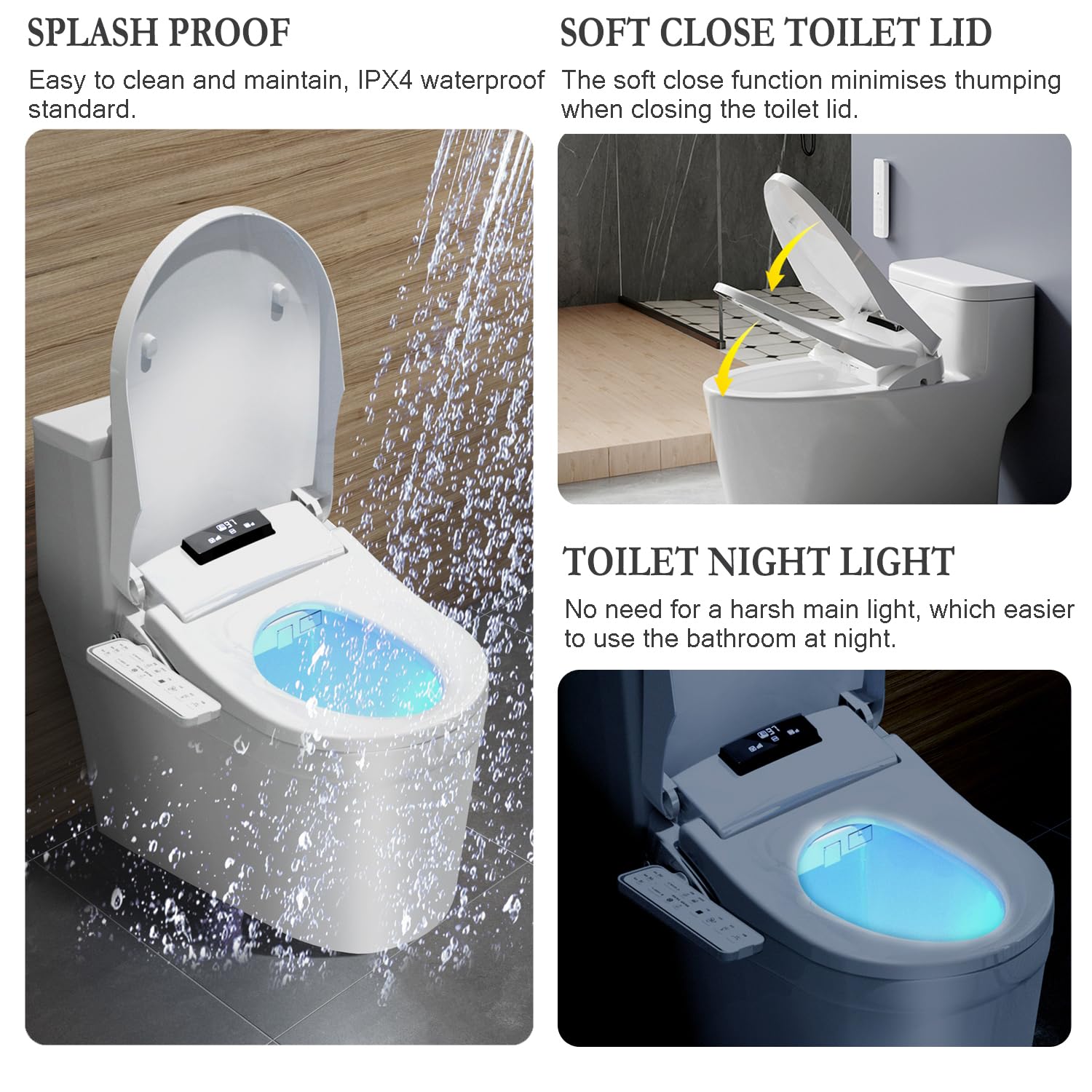 XCQQ Smart Bidet Toilet Seat Elongated Oversized, Heated Bidet with Warm Water and Dryer, Night Light, Rear and Feminine Washing, Slow Closed Toilet Seat, LED Screen, Removable Panel to Remote