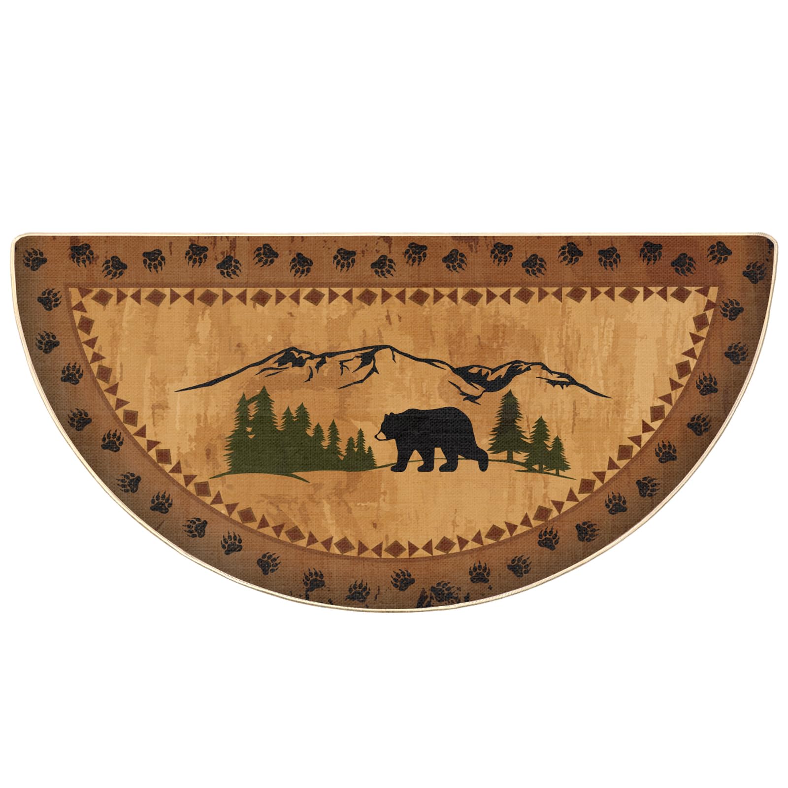 Kinlop Winter Half Round Hearth Rug Birch Bear Non Skid Rug Fireplace Rustic Bathroom Rugs Cabin Non Slip Kitchen Mat Nature Scene Kitchen Carpet for Wood Floor Home Bedroom Living Room, 24'' x 47''