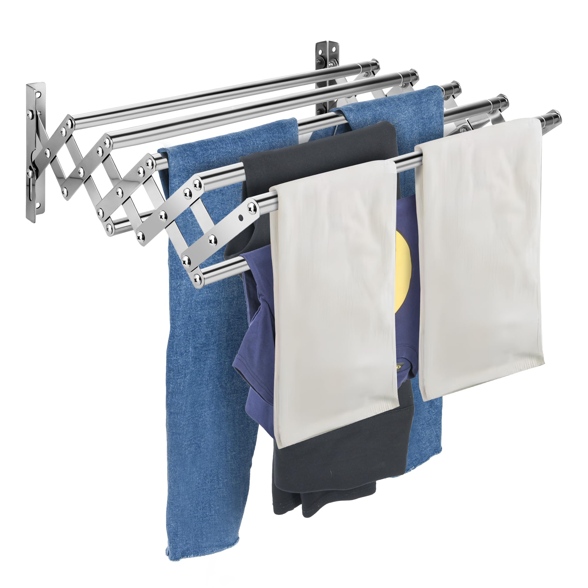 KLEVERISE Wall Mounted Retractable Expandable Drying Rack, Space Saving Clothing Towel Rack, Folding Stainless Steel Drying Rack for Laundry Bathroom