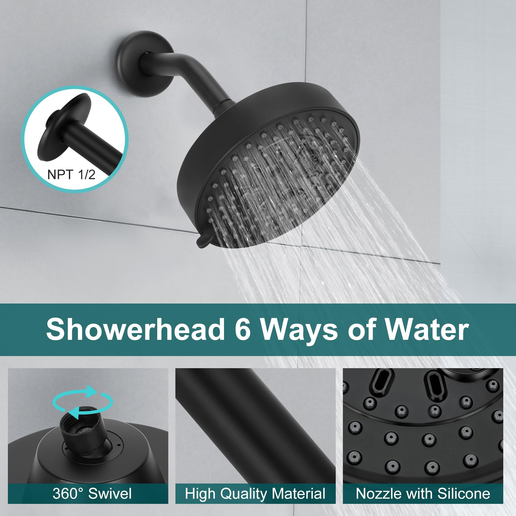 T2473EPBL Black Shower System Compatible with moen T2473EPBL Shower Trim Kit, Including Showerhead, Shower Handle and Tub Spout(POS-Temp Valve Required)