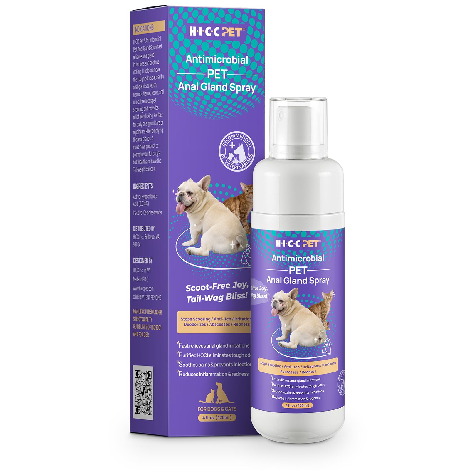 HICC PET Dog Anal Gland Spray - Fast Relieves Anal Gland Irritations and Soothes Itching, Stops Scooting, Eliminates Tough Odors, Pain Relieving & Anti-Itch, Safe for All Animals - 4 Fl Oz