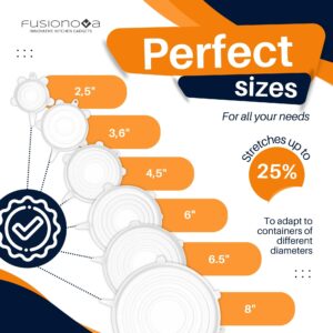 FUSIONOVA 6pcs Reusable Silicone Stretch Lids for Food Storage - Reusable Lids for Bowls - Silicone Lids for Food Storage - Reusable Food Wrap - Silicone Bowl Covers