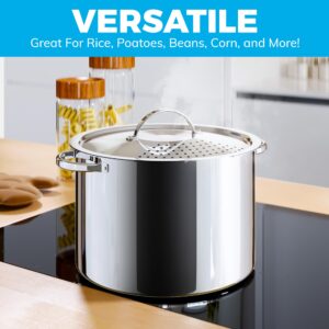 Stainless Steel Pasta Pot with Locking Strainer Lid - 5.5 Quart Large Capacity Cooking Pot | Twist & Lock for Easy Drain & No Colander Or Strainer Basket Insert Needed | Dishwasher Safe