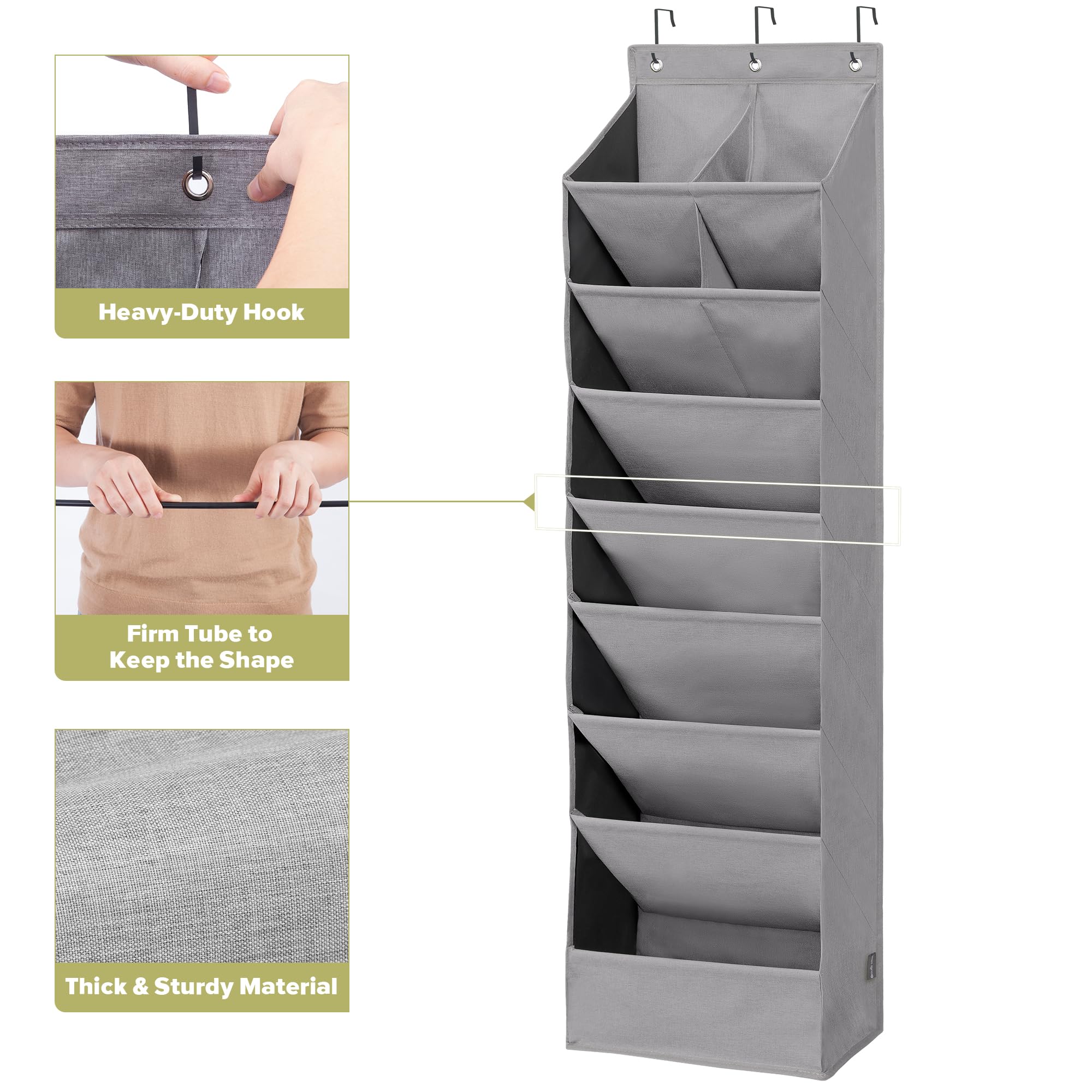 STORAGEIDEAS 2 Pack Shoe Organizer with 6 Extra Large Pockets and 4 Large Pocket, Over the Door Sturdy Closet Storage Rack, Hanging Shoe Organizer for Shoes, Sneakers, Grey