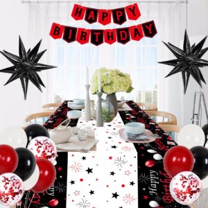 Red Birthday Decorations for Men Women Boys Girls, 75 PCS Red and Black Party Decorations Happy Birthday Backdrop Banner Party Supplies Confetti Star White Red and Black Balloons Arch Tablecloth