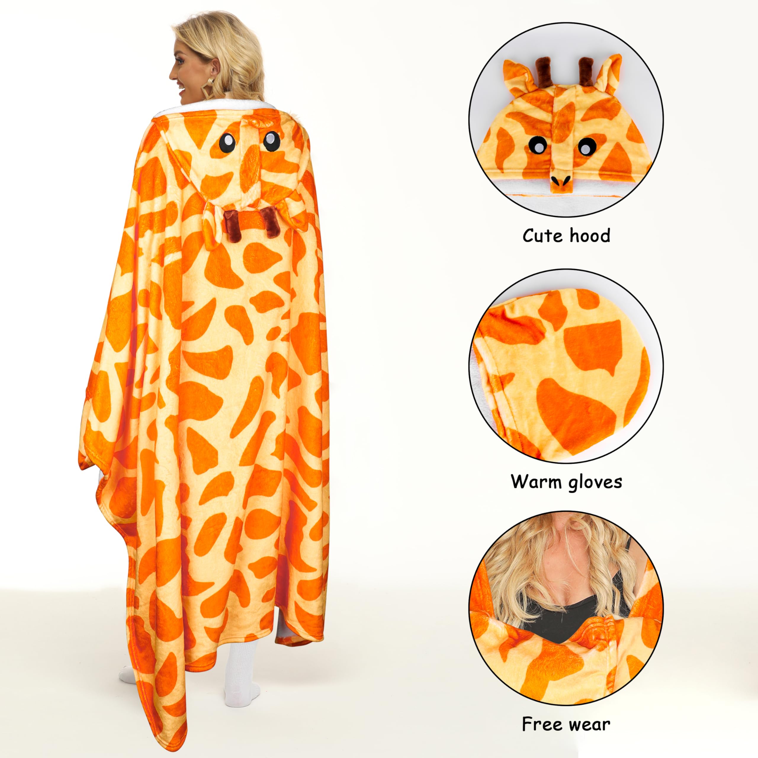 Moyel Giraffe Gifts for Women Funny Giraffe Blanket Hoodie Fluffy Animal Wearable Blanket Hooded Cute Giraffe Gifts for Kids Teen Girls Boys Adults