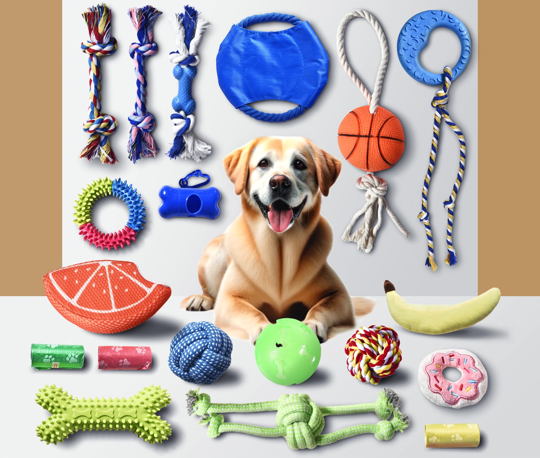 Stride Chew Toys for Puppy, 19 Pack, Dog Toys for Small Dogs & Puppies, Teething Dental Toys, Rope Toys, Plush, Squeaky & Treat Toys for Boredom, Great Value 19-Pack with Fun & Engaging Toys