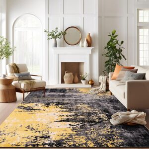 Rugshop Contemporary Abstract Splash Non Shedding Soft Ideal for Living Room,Bedroom,Kitchen Area Rug 5' x 7' Yellow