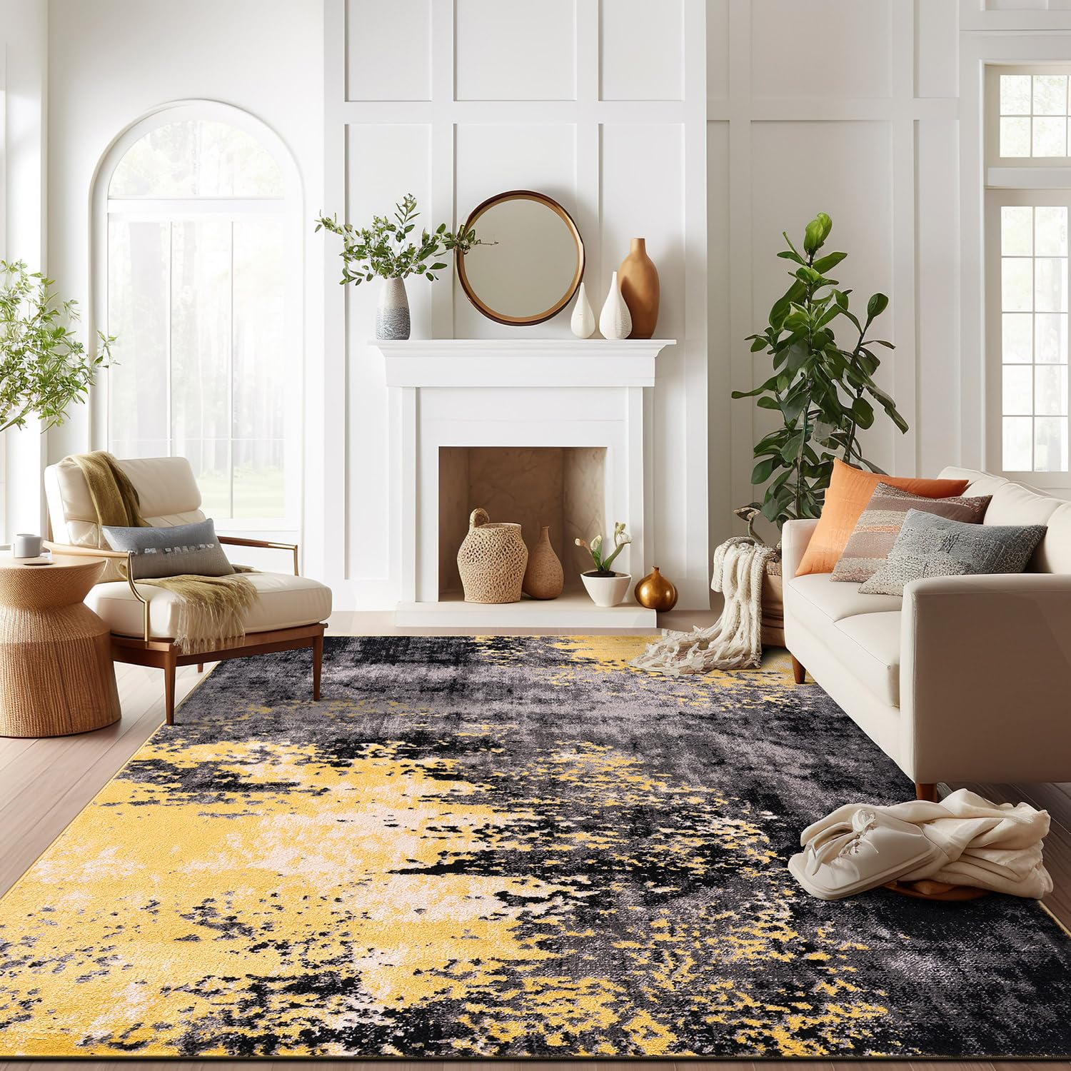 Rugshop Contemporary Abstract Splash Non Shedding Soft Ideal for Living Room,Bedroom,Kitchen Area Rug 5' x 7' Yellow