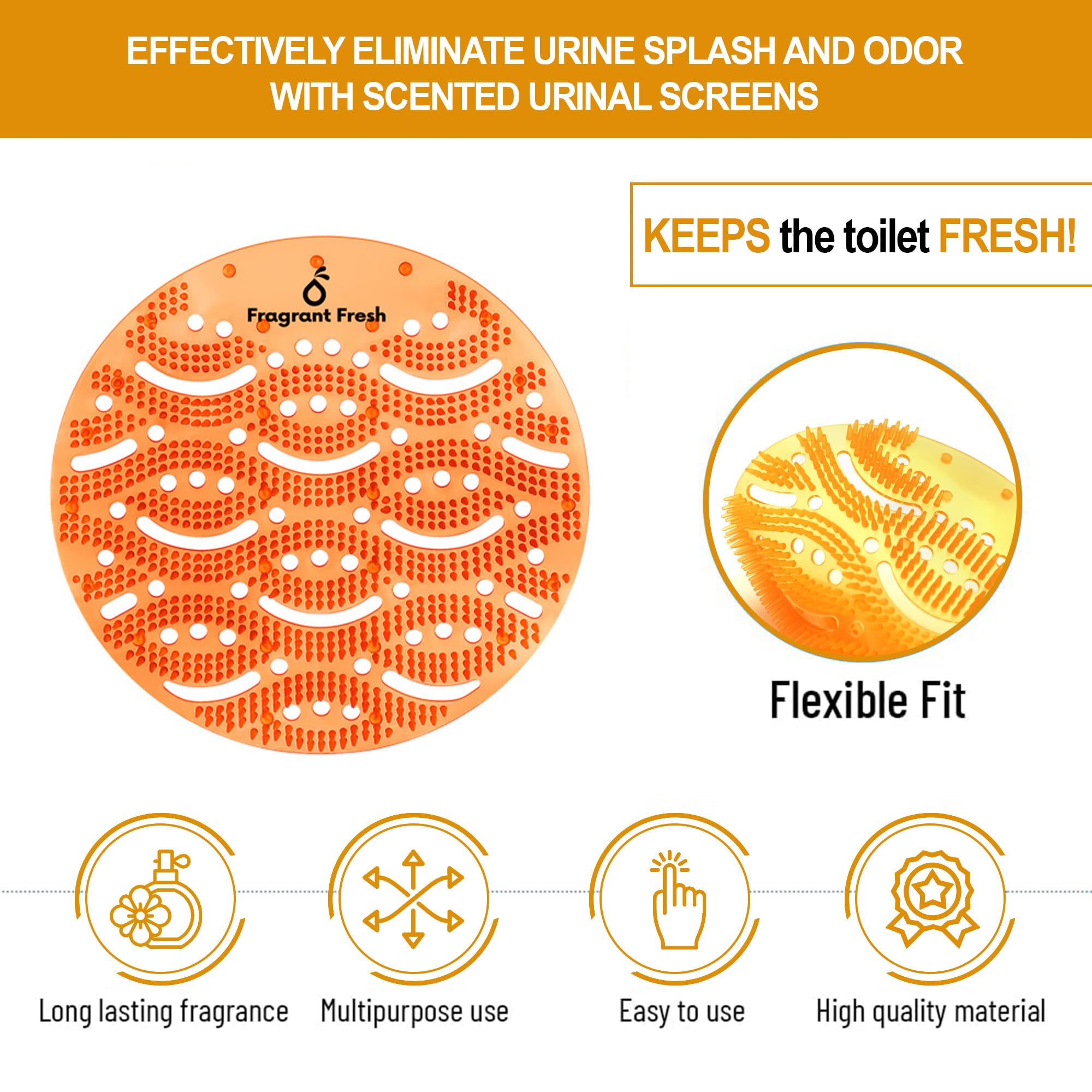 Urinal Screen Deodorizer (30Pack) Anti Splash Long Lasting Fragrance Urinal Cakes Eliminate odours Keeps Bathroom fresh- For Public and Private restrooms-Multiple Use-Orange Citrus