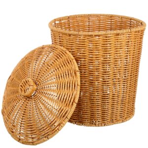 Angoily Wicker Trash Can with Lid, Wicker Bathroom Trash Can, Round Rattan Waste Basket, Woven Trash Can, Wicker Wastebasket Garbage Bin for Bedroom Kitchen Home Office