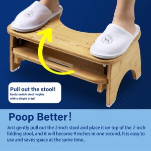 Double-Layer Toilet Stool Squat Adult and Kids 7 Inches & 9 Inches Poop Stool for Bathroom,Toilet Foot Stool Foldable,Bamboo Toilet Step Stool,Sturdy & Non-Slip