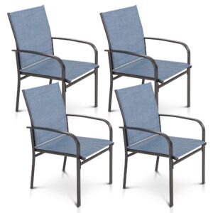 sunshine valley 4 piece patio chairs, outdoor dining chairs for 4,garden backyard lawn yard furniture, blue stable patio dining chairs steel frame with textilene fabric chair.