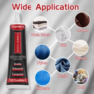 Yeardera Fabric Glue Permanent, Clear Fabric Glue for Clothing Permanent Washable, Fabric Fusion Glue for All Fabrics, Clothes, Leather, Cotton, Flannel, Denim, Polyester, Doll Repair (Fabric Glue)