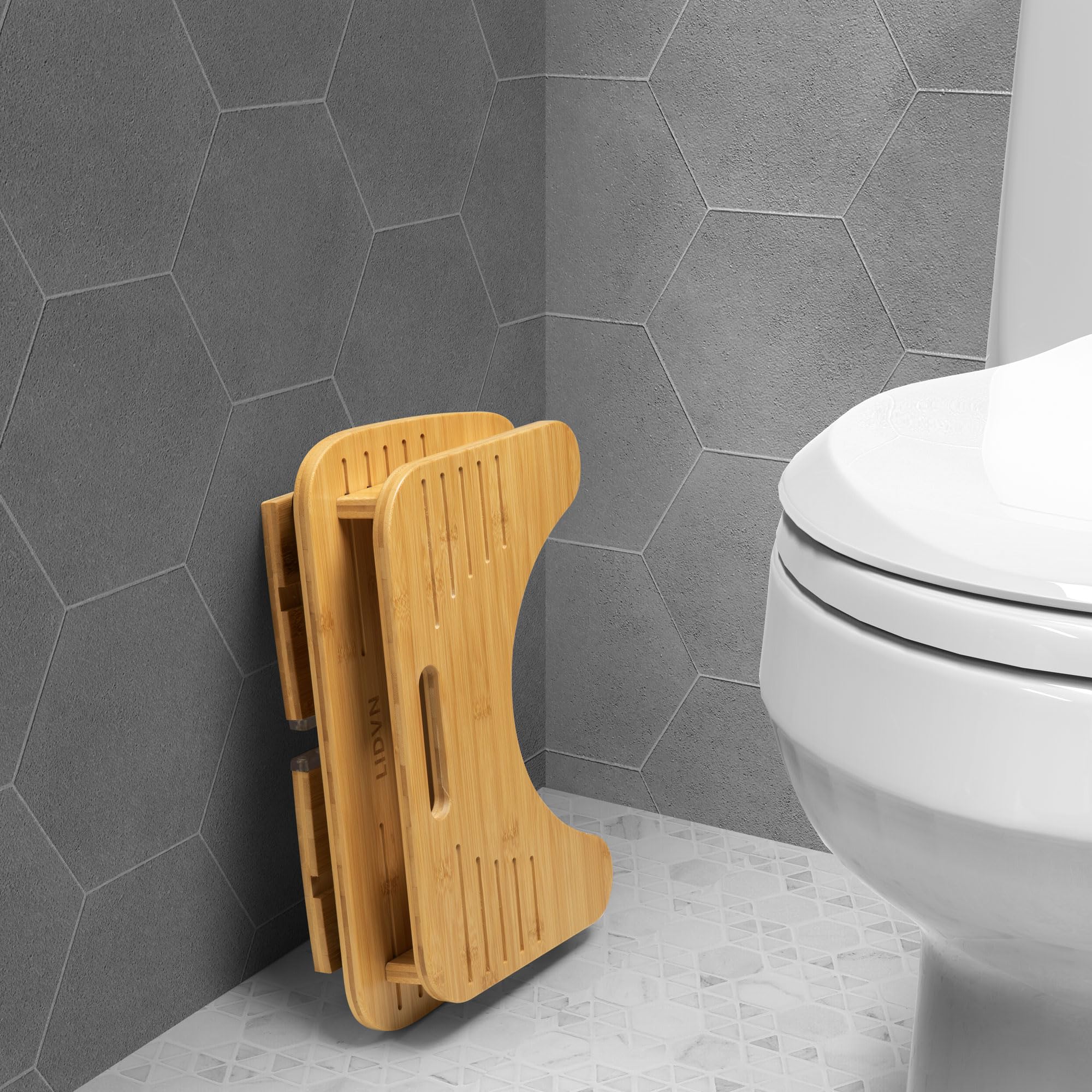 Double-Layer Toilet Stool Squat Adult and Kids 7 Inches & 9 Inches Poop Stool for Bathroom,Toilet Foot Stool Foldable,Bamboo Toilet Step Stool,Sturdy & Non-Slip