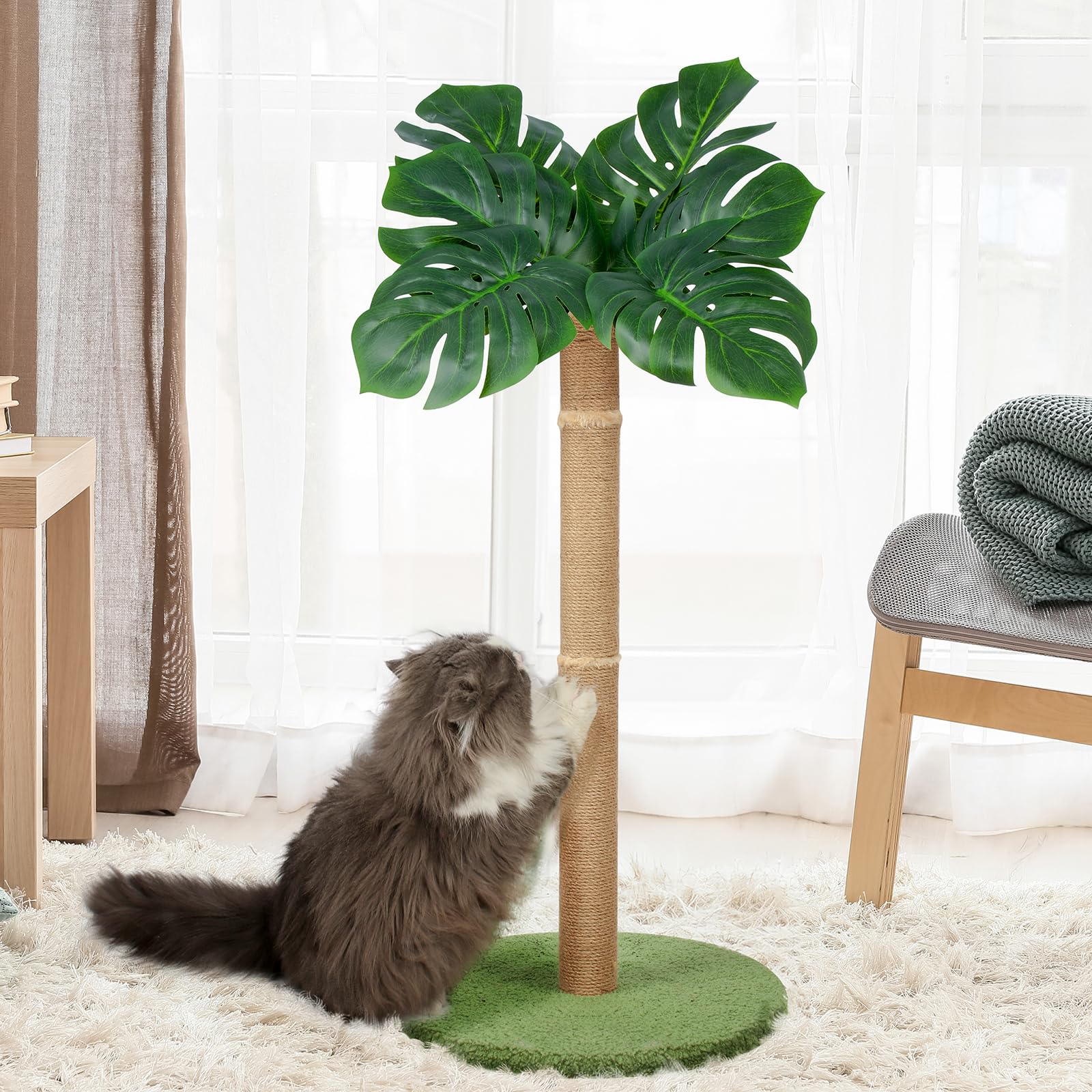 Yepdin Cat Scratching Post 39.4 inch Tall Cat Tree for Indoor Cats Large Adult Cat Scratching Post with Sisal Rope,Cute Kitten Cat Scratcher in Monstera Plants