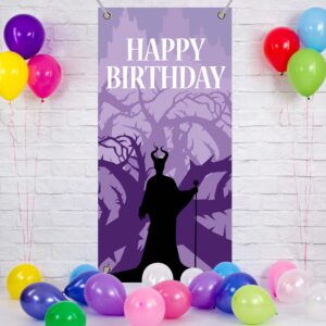 Dark Witch Evil Queens Happy Birthday Banner Backdrop Black Witch Villains Mistress Dark Fairytales Theme Decor for Girls Princess Birthday Party Baby Shower Favors Supplies 35.4x72.8in-BECKTEN