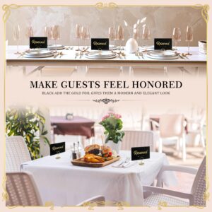 12 Pack- Gold Foil Reserved Signs for Wedding and Restaurant Tables with Stand and White Card - Elegant Seating Signs (Black)