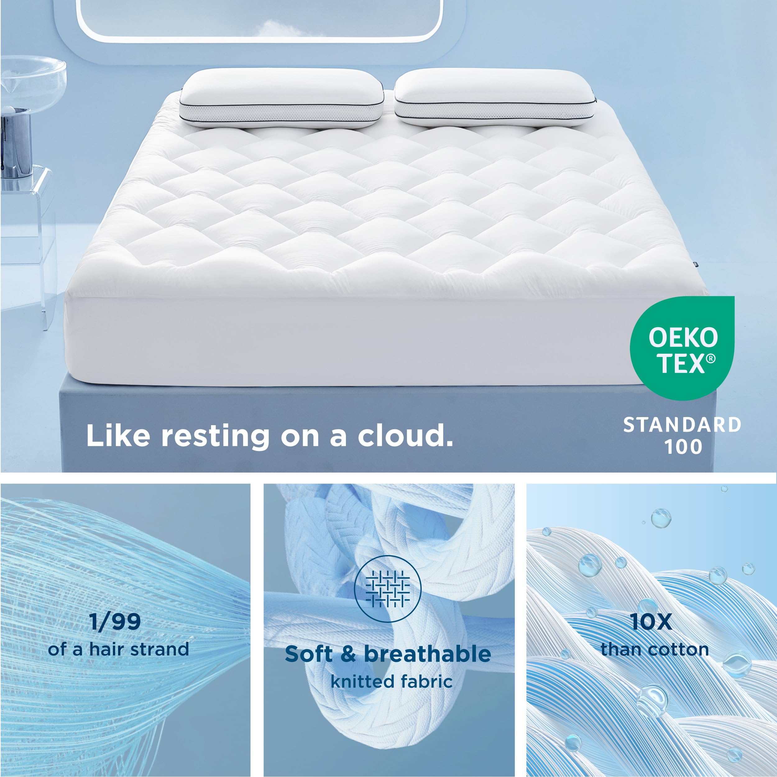 Bedsure Breescape Mattress Pad Full Size, Thick Quilted Mattress Cover Padded, Cooling Pillow Top Full Mattress Topper, with a Deep Pocket Fitted to 8"-21" Mattresses