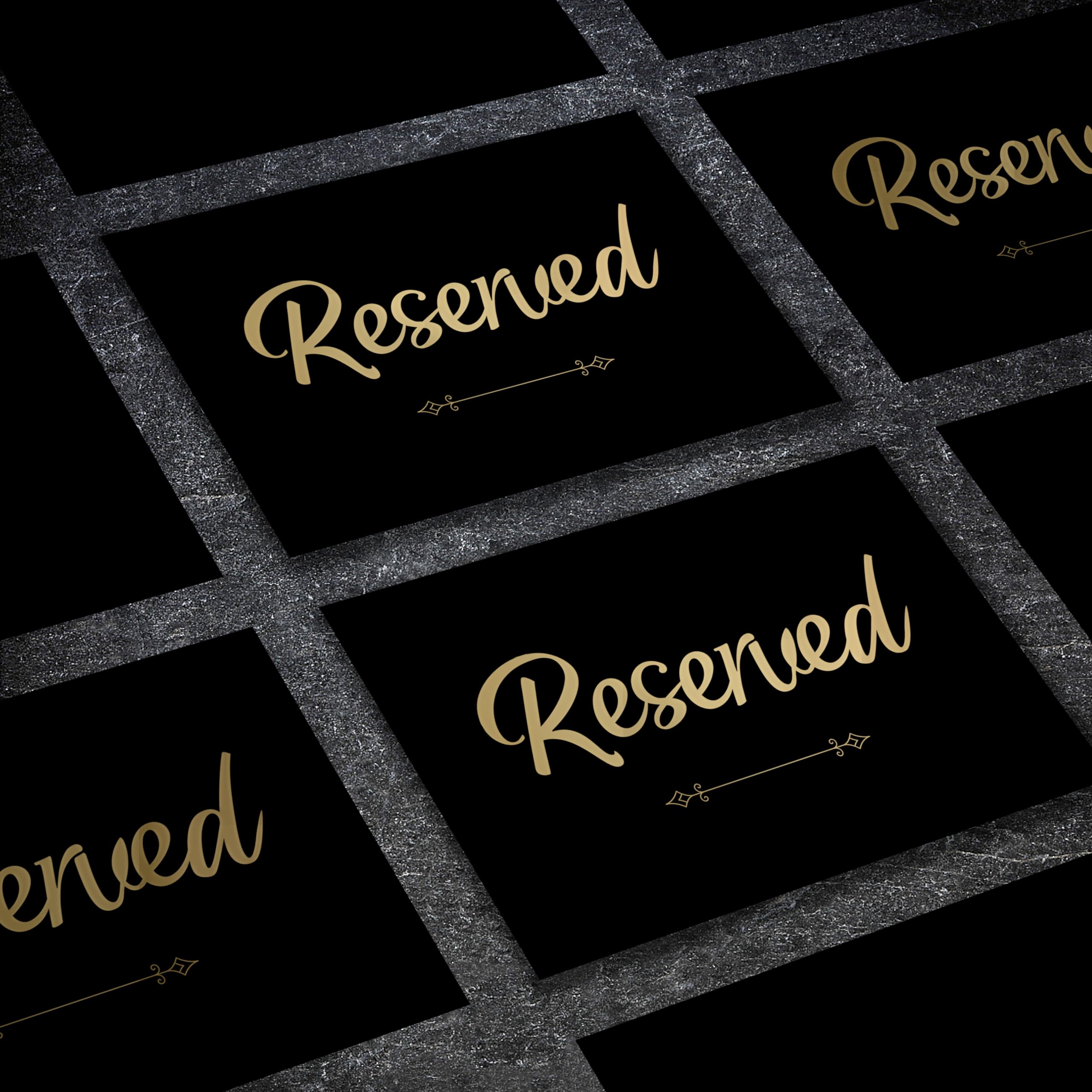 12 Pack- Gold Foil Reserved Signs for Wedding and Restaurant Tables with Stand and White Card - Elegant Seating Signs (Black)