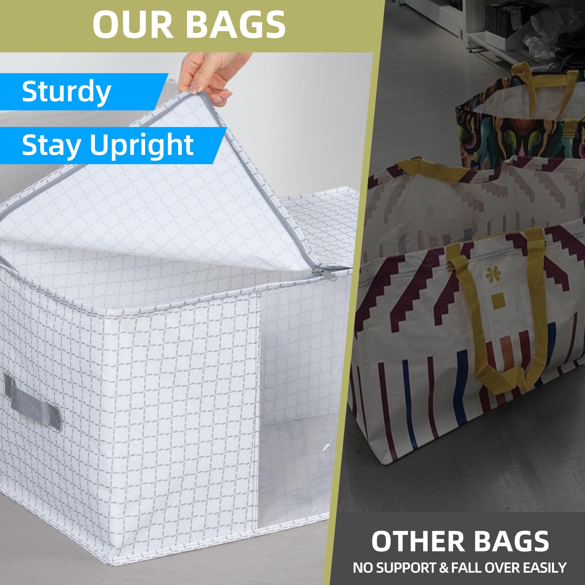 STORAGEIDEAS 65L Freestanding Storage Bags, 6-Pack Waterproof Clothes Storage Bins Foldable Closet Organizers with 2 Durable Handles & Zipper for Blanket, Comforters, Bed Sheets, Pillows, Toys