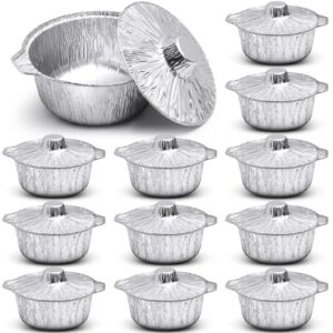 ziliny 12 pcs disposable aluminum pot with lid round foil pans disposable cookware food container for vacation trips camping baking heating cooking (74.4 oz)