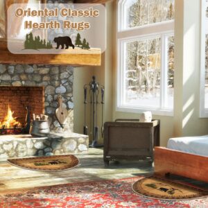 Kinlop Winter Half Round Hearth Rug Birch Bear Non Skid Rug Fireplace Rustic Bathroom Rugs Cabin Non Slip Kitchen Mat Nature Scene Kitchen Carpet for Wood Floor Home Bedroom Living Room, 24'' x 47''