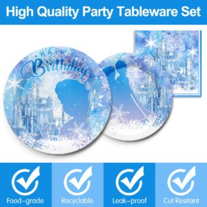 Piooluialy Frozen Birthday Party Supplies Tableware - Frozen Themed Party Decorations Include Dinner Plates, Cups, Napkins, Cutlery, Snow Frozen Baby Shower Birthday Party Decorations | 24 Guests