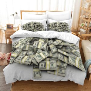 dollar currency bed 3-piece theme decoration, fun art quilt cover, banknote theme decoration bed duvet cover, bedroom room personality decoration 3-piece set single（135x200cm）