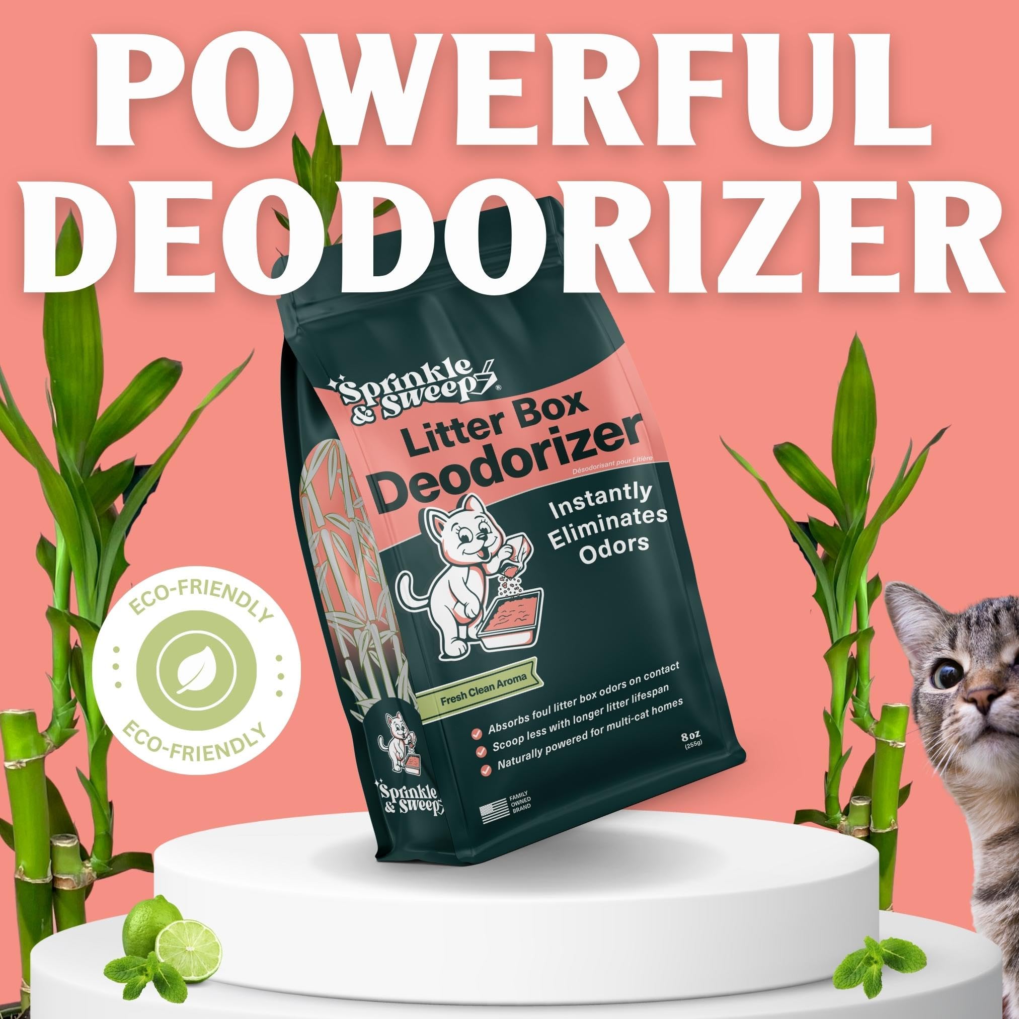 Sprinkle & Sweep Litter Box Deodorizer - Cat Litter Deodorizer Non Toxic and Safe for Kittens - Litter Deodorizer Instantly Eliminates Foul Litter and Urine Odors, One Month Supply (8oz)